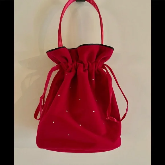 Victoria’s Secret Hot Pink Velvet Mini Bucket Bag with Scattered Rhinestones - Picture 3 of 11